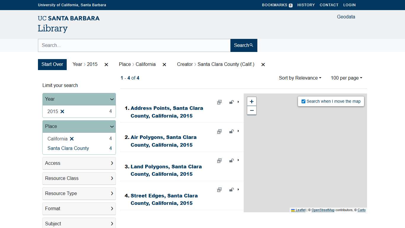 Year: 2015 / Place: California / Creator: Santa Clara County (Calif.) - GeoBlacklight Search Results
