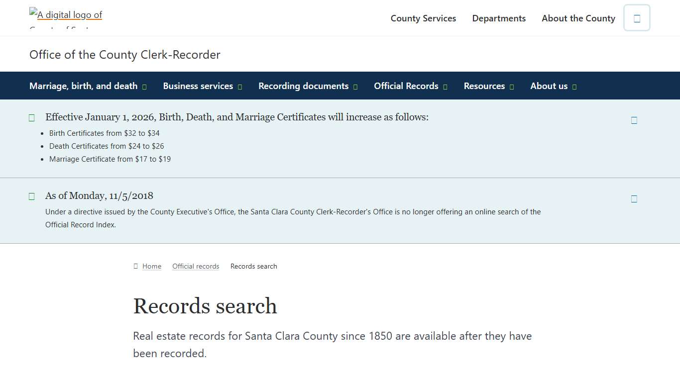 Records search Office of the County Clerk-Recorder County of Santa Clara