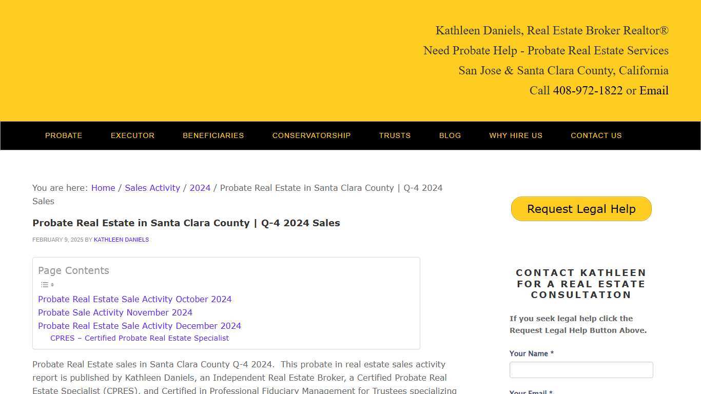 Probate Real Estate in Santa Clara County Q-4 2024 Sales